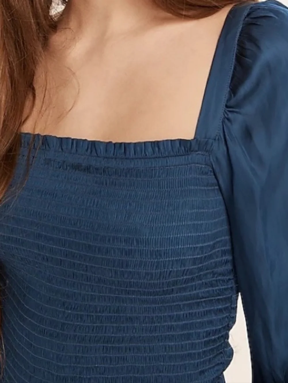 J. Crew Squareneck Smocked Featherweight Satin Top blue Size S Like New